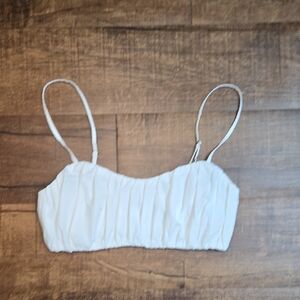 Abercrombie & Fitch White Ruched Crop Top XS Adjustable Spaghetti Straps Cotton